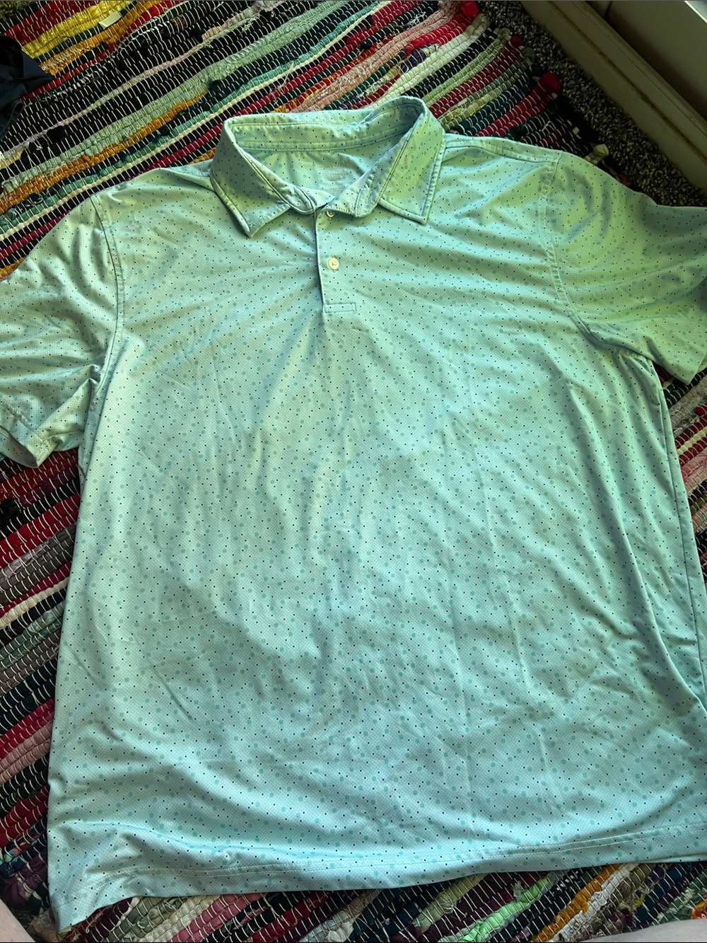 Men's Light Blue Polo with Micro Dot Pattern